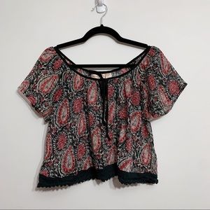 Band of Gypsies Lottie and Holly Paisley Crop Top, Size Small